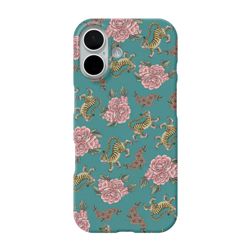 お花と虎ちゃん（緑） iPhone Smartphone Case