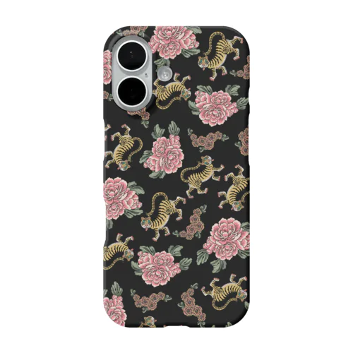 お花と虎ちゃん（黒） iPhone Smartphone Case