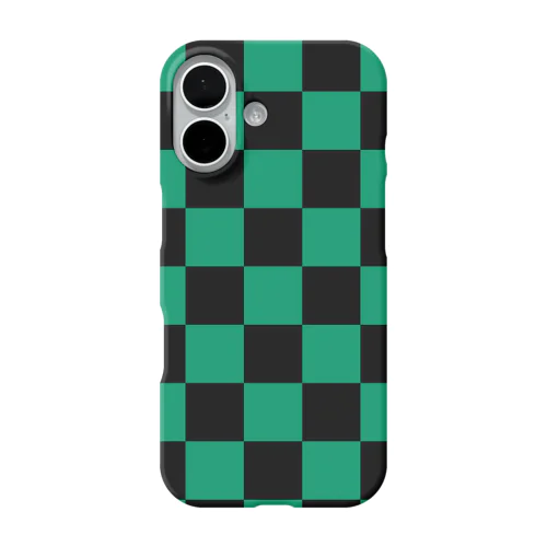 市松模様 (黒/緑) iPhone Smartphone Case