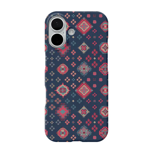 コーカサス絨毯・グリッド（インディゴ） iPhone Smartphone Case