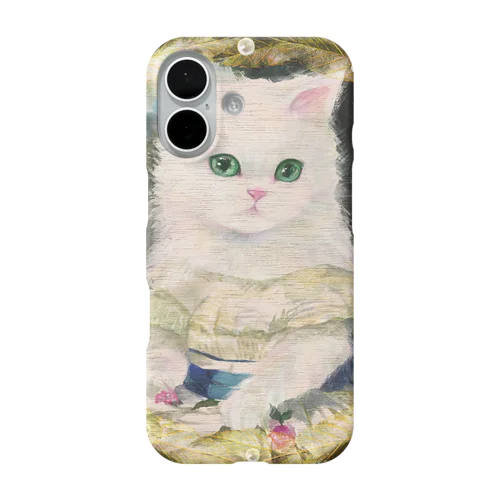 ドレスを着た白い子猫のアンティーク風肖像画 iPhone Smartphone Case