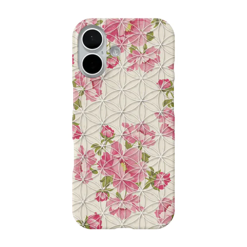 フラワーオブライフ【幸運、運気アップ】iPhoneケース、牡丹レトロ、かわいいピンク花柄 iPhone Smartphone Case