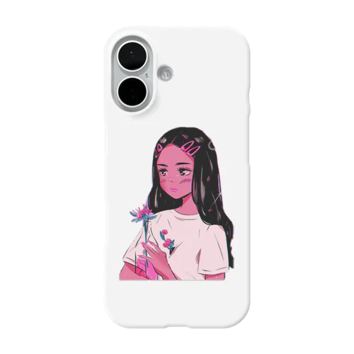 花を持った少女 iPhone Smartphone Case