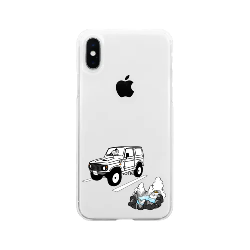 駐車場の温泉を楽しむアザラシ Soft Clear Smartphone Case