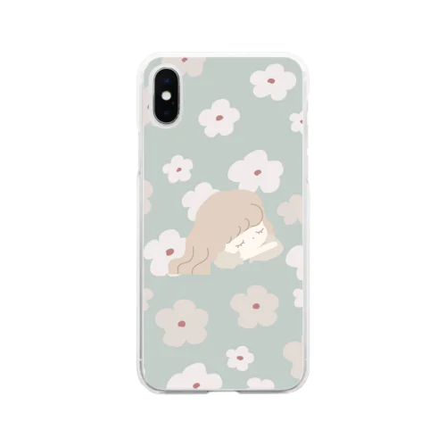 レトロな紅茶ちゃん　フラワー/ミントグリーン Soft Clear Smartphone Case