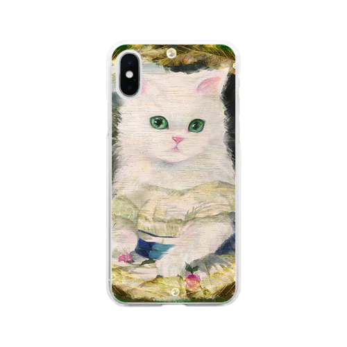 ドレスを着た白い子猫のアンティーク風肖像画 Soft Clear Smartphone Case