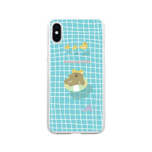 プールで泳ぐクマ浮き輪ばーじょん Soft Clear Smartphone Case