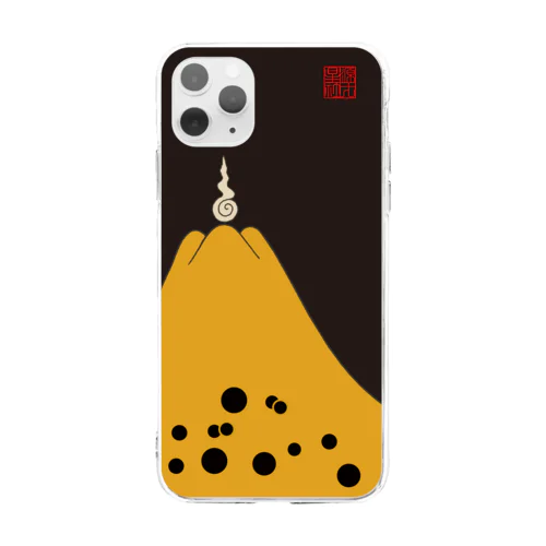 富士御神火文黒黄羅紗陣羽織柄 Soft Clear Smartphone Case
