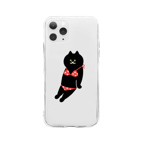 赤いビキニのねこ Soft Clear Smartphone Case