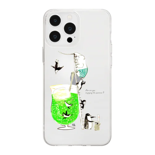 クリームソーダに潜ろう　iPhoneケース　ペンギン Soft Clear Smartphone Case