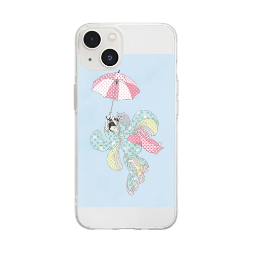 傘じゃ飛べんでしょ... #ねこのきもち Soft Clear Smartphone Case