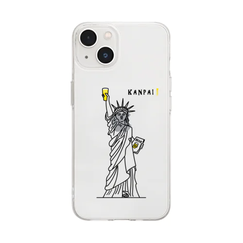 彫刻 × BEER（自由の女神）黒線画 Soft Clear Smartphone Case