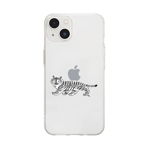 白黒のトラちゃん Soft Clear Smartphone Case