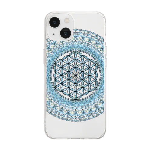 神聖幾何学フラワーオブライフ（ブルー） Soft Clear Smartphone Case