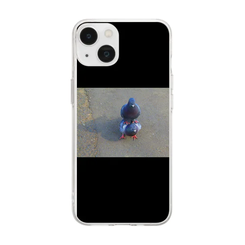 乗られてるハト Soft Clear Smartphone Case