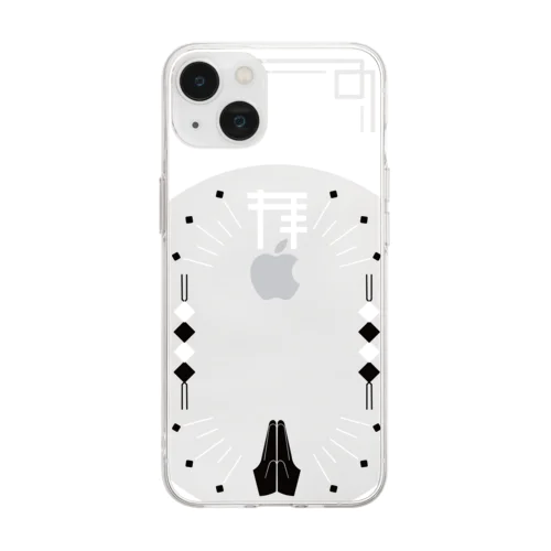 推し活スマホケース 〜拝〜（白×黒） Soft Clear Smartphone Case