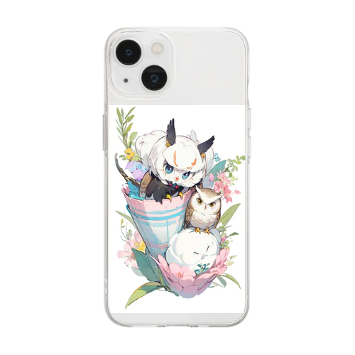 お花フクロウ Soft Clear Smartphone Case
