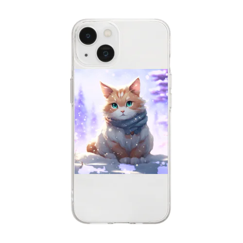 雪の中の猫 Soft Clear Smartphone Case