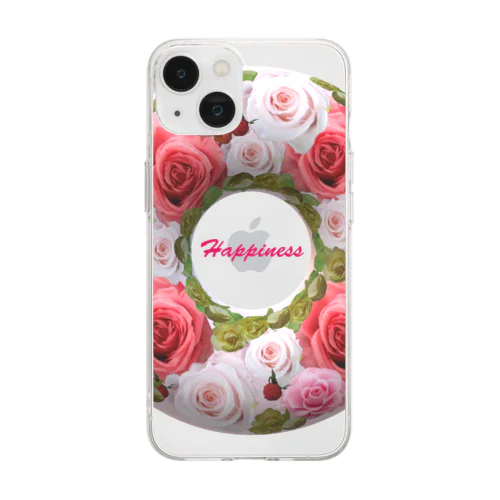 フラワーリース　ピンク系　 Soft Clear Smartphone Case