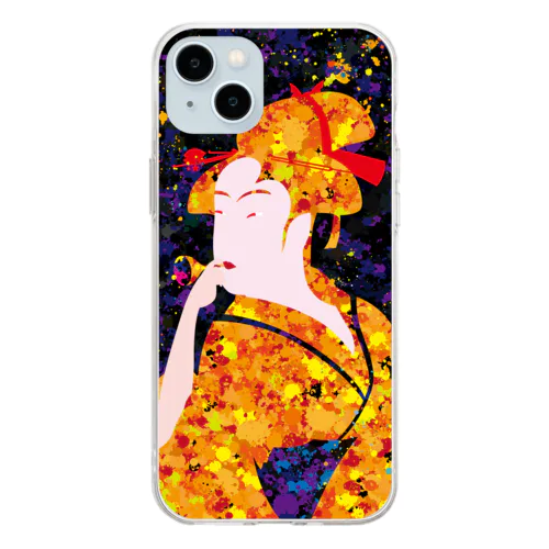 歌麿Orange　ポッピンを吹く女 Soft Clear Smartphone Case