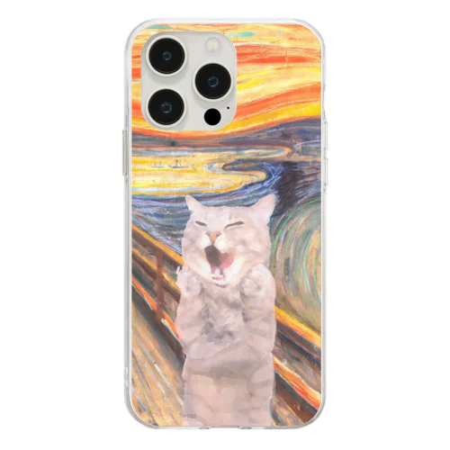 「猫の叫び」「THE MEOW」スマホケース、マグカップ Soft Clear Smartphone Case