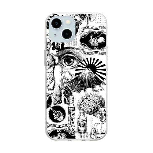 臓器帝国医学柄(白) Soft Clear Smartphone Case
