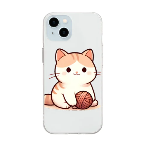 ふわふわの愛らしい猫ちゃんと毛糸玉 Soft Clear Smartphone Case