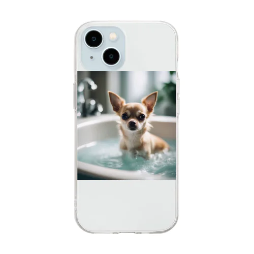 入浴中のチワワちゃん Soft Clear Smartphone Case
