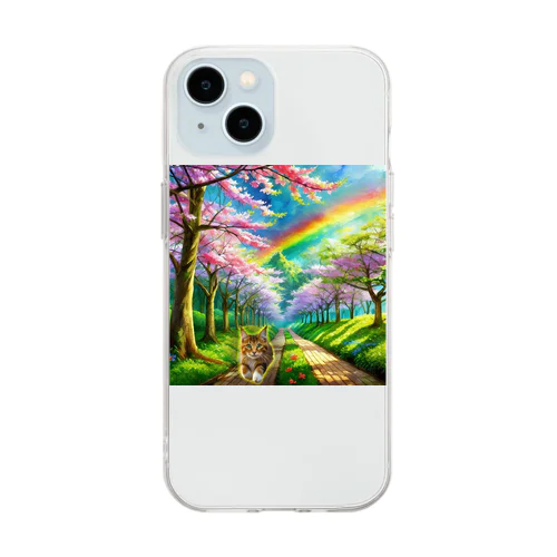 虹の橋を渡って帰ってきた茶トラ猫 Soft Clear Smartphone Case