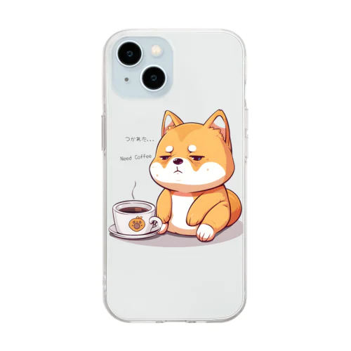 疲れている柴犬ーコーヒータイム！Tired Shiba Inu - Need Coffe！e ! Soft Clear Smartphone Case
