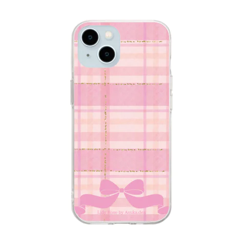 大人かわいいチェックリボン Soft Clear Smartphone Case