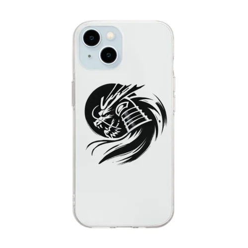 龍の武士 墨絵 Soft Clear Smartphone Case