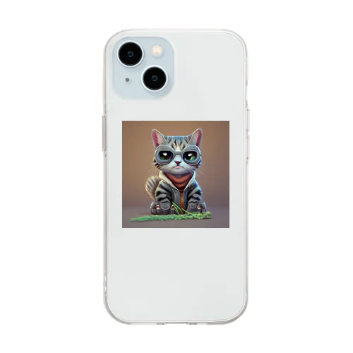 サングラス猫 Soft Clear Smartphone Case