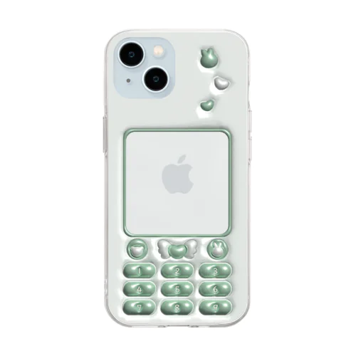 ぷっくりガラケー風推し活スマホケース　グリーン・緑 Soft Clear Smartphone Case