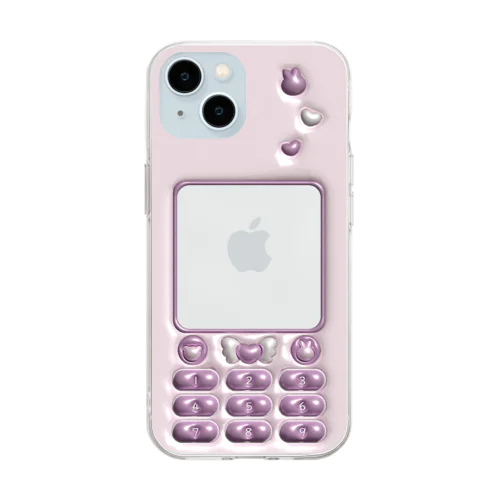 ぷっくりガラケー風推し活スマホケース　パープル・紫 Soft Clear Smartphone Case