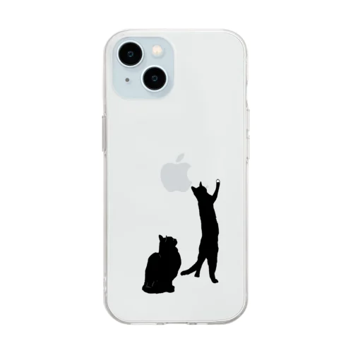 何かを見つめる黒猫たち Soft Clear Smartphone Case