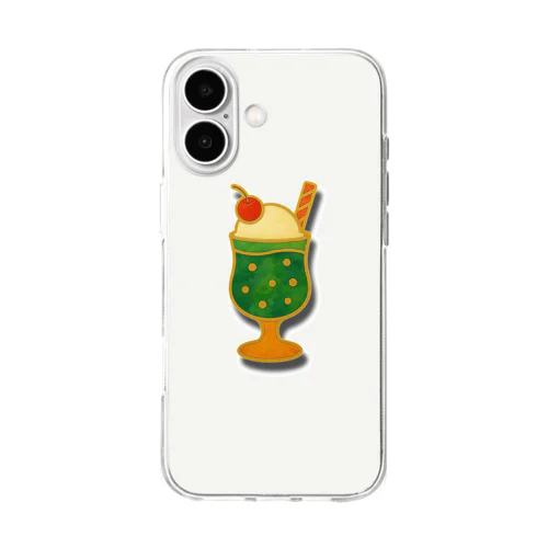 レトロピンバッジ風クリームソーダ Soft Clear Smartphone Case
