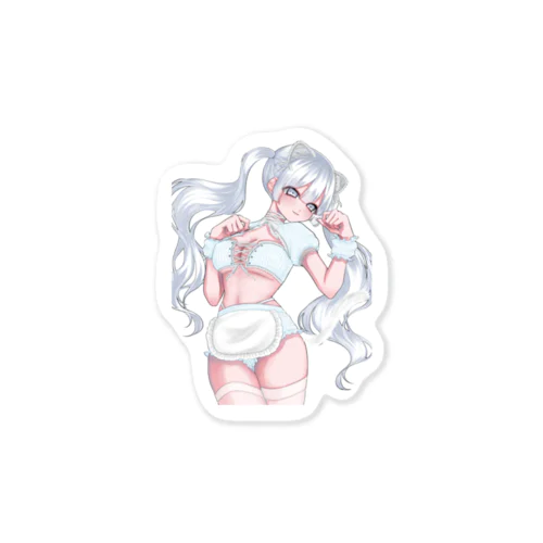 necochan(白×水色)(背景透過) Sticker