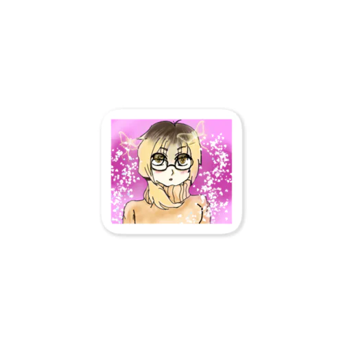 女の子と光る蝶 Sticker