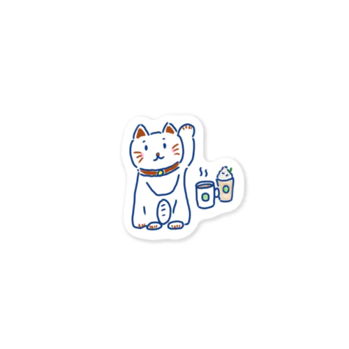 招き猫ぶんた_コーヒーショップ Sticker