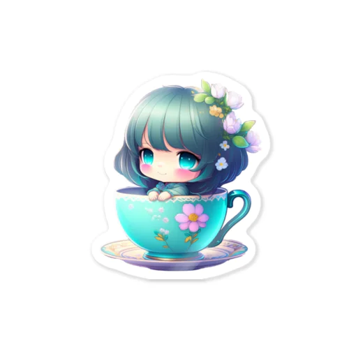 ティーカップの中に入ってる可愛いちびキャラ女の子 Sticker