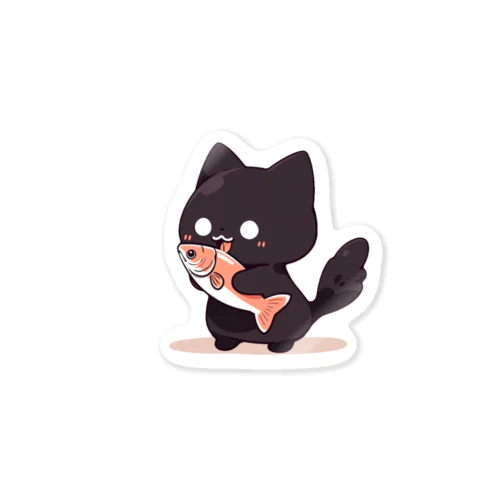 お魚好きな黒猫の幸せな瞬間 A Sticker