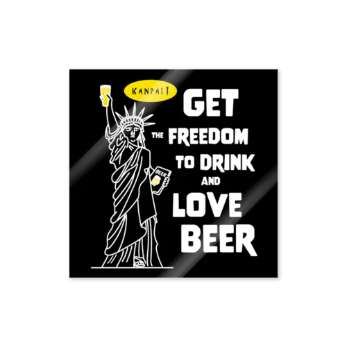 彫刻 × BEER（自由の女神・ビールを飲み愛する自由をその手に）白線画 Sticker