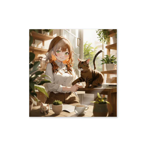 猫と女の子 Sticker