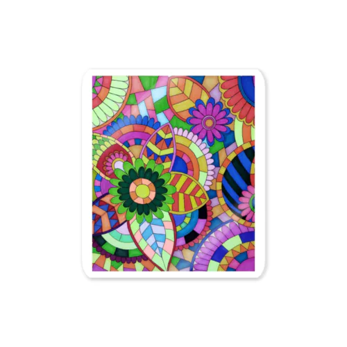 障害者アート 手描きイラスト 曼荼羅 花 カラフル Sticker