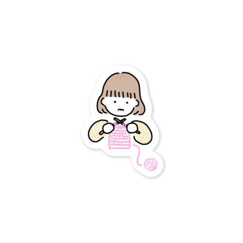 編み物に苦戦する女の子 Sticker