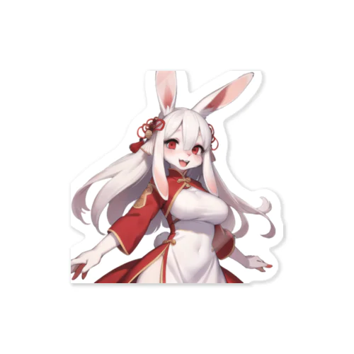白うさぎの女の子　ジェニファー　チャイナドレス　ケモナー Sticker