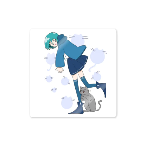 ひっかかり猫と少女 Sticker
