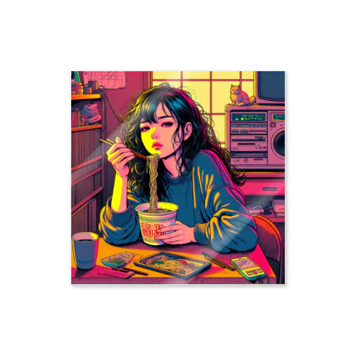 Nostalgic Midnight – ラーメンとシティポップの夜 Sticker