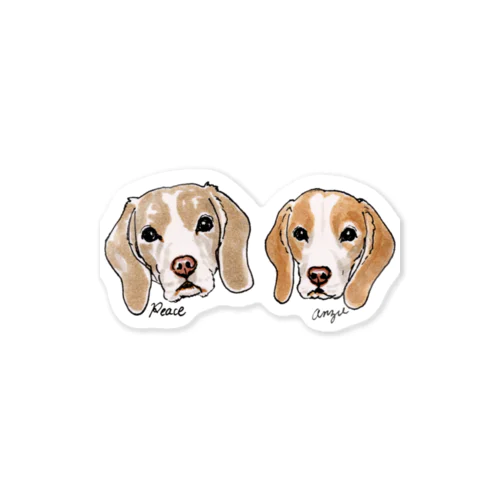 【ピース＆あんず】似顔絵＆No Beagle, No Life Sticker